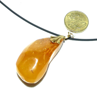 Einzelstück, Vintage-Bernstein-Anhänger, großer, dicker Tropfen, Butterscotch, helles Cognac-braun-gelb, milchig-opak, Schlaufe aus Gold-Doublé, beidseitig schöne Maserung, um 1930 -	Vintage-Schmuck nur im Onlineshop von danilogold!