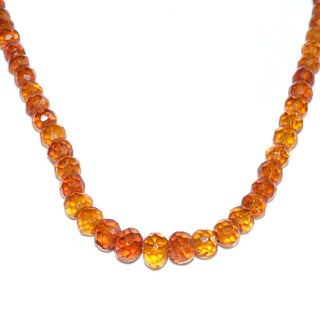 handgeschliffenes Einzelstück, antike Vintage-Bernstein-Kette aus polierten dicken Linsen-Nuggets im funkelnden Königsberger Facettenschliff, Verlauf von 6 mm auf 10 mm Durchmesser, mittleres Cognac-braun, ungeknotet, mit einem Verschluß aus Gold-Doublé, Gesamtlänge 42 cm, Art Deco um 1920 -	Vintage-Schmuck nur im Onlineshop von danilogold!