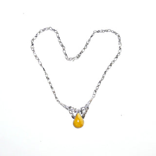 florales Einzelstück, Vintage Bernsteinkette aus 800 Silber in den Tiefen geschwärzt, Länge 48cm, Kette aus liegenden Achten mit je einem Blatt als Mittelpunkt, Butterscotch-Tropfen, Hakenverschluß, spitze Blätter, Polnische Genossenschaft Warmet 1965-1975 - Goldschmiede Danilo