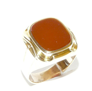 Einzelstück, Vintage Carneol-Ring, klassischer breiter Herrenring, Siegelring aus massivem 333 Gold, poliert, antikovale, typisch rote Carneol-Platte, um 1950, Ringweite 66,5