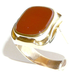 Einzelstück, Vintage Carneol-Ring, klassischer breiter Herrenring, Siegelring aus massivem 333 Gold, poliert, antikovale, typisch rote Carneol-Platte, um 1950, Ringweite 66,5