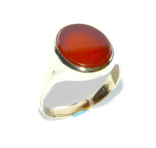 Einzelstück, Vintage Carneol-Ring, klassischer Herrenring, Siegelring aus 333 Gold, poliert mit einer ovalen Carneol-Platte, um 1960, Ringweite 63,5 -	Vintage-Schmuck nur im Onlineshop von danilogold!
