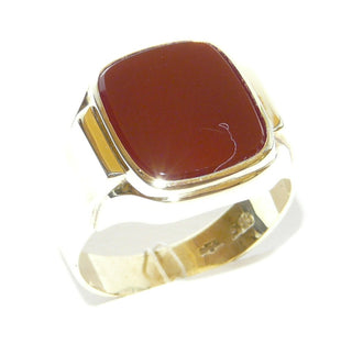 Einzelstück, Vintage-Carneol-Ring, klassischer Herrenring, Siegelring aus massivem 585 Gold, poliert, quadratische Carneol-Platte mit abgerundeten Ecken, Ring innen geschlossen, um 1960, Ringweite 67 -	Unikate und Pretiosen nur erhältlich im Onlineshop der Goldschmiede Danilo!