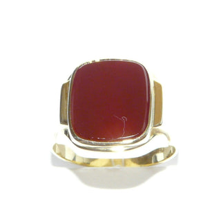 Einzelstück, Vintage-Carneol-Ring, klassischer Herrenring, Siegelring aus massivem 585 Gold, poliert, quadratische Carneol-Platte mit abgerundeten Ecken, Ring innen geschlossen, um 1960, Ringweite 67 -	Unikate und Pretiosen nur erhältlich im Onlineshop der Goldschmiede Danilo!