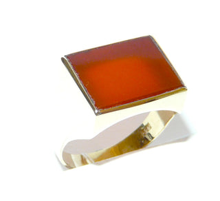 Einzelstück, Vintage Carneol-Ring, klassischer Herrenring, Siegelring aus 333 Gold, poliert mit einer typisch roten, rechteckigen Carneol-Platte, um 1970, Ringweite 64,5 -	Unikate und Pretiosen nur erhältlich im Onlineshop der Goldschmiede Danilo!