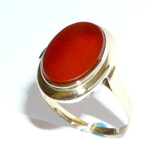 Einzelstück, Vintage Carneol-Ring, klassischer Herrenring, Siegelring aus 585 Gold, poliert + mit Spiegel um die Zargenfassung, ovale, flache, typisch rotbraune Carneol-Platte, um 1960, Ringweite 65 -	Nur erhältlich bei www.danilogold-shop.de