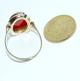 Einzelstück, Vintage Carneol-Ring, klassischer Herrenring, Siegelring aus 585 Gold, poliert + mit Spiegel um die Zargenfassung, ovale, flache, typisch rotbraune Carneol-Platte, um 1960, Ringweite 65 -	Nur erhältlich bei www.danilogold-shop.de