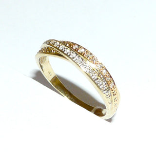 Einzelstück, Diamantring, Antragsring, Verlobungsring im "Art-Cartier-Stil" aus 585 Gold in tricolor, mit 8 funkelnden Diamanten von zusammen 0,10 Karat Tw/si, Wirkung als wären 3 Ringe ineinander verschlungen, Vintage um 1980, Ringweite 55,5, poliert + matt -	Nur erhältlich im Onlineshop von Juwelier & Goldschmiede Danilo!
