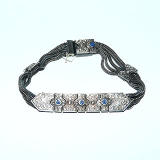 Vintage-Fuchsschwanz-Lapislazuli-Armband massiv Silber um 1970 / Ar 0105