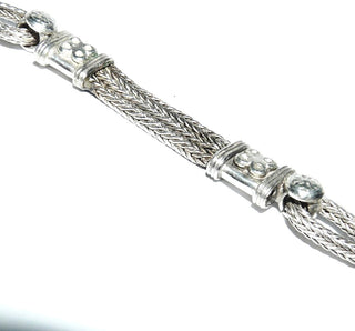 Vintage-Einzelstück, doppelreihiges Fuchsschwanzarmband, Gliederarmband aus massiv 925 Silber, 19,5 cm lang, Indien um 1970, Hakenverschluß und flächige Dekorelemente - Goldschmiede Danilo