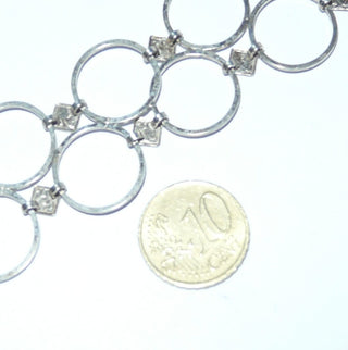 Einzelstück, Vintage-Armband, Glieder-Armband aus massivem 835 Silber, matt + poliert, 21 cm lang, 9 Doppel-Kreis-Elemente mit quadratischen Verbindungen, Federring, um 1960 -	Einzelstücke nur erhältlich bei www.danilogold-shop.de