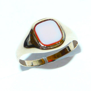 Handgefertigtes Einzelstück, Vintage-Ring, schmaler klassischer Herrenring, Siegelring aus 585 Gold mit einem Lagenachat, weißer Achat auf rotem Karneol, um 1940-1950, für Steingravur geeignet, schön als "Pinky Ring" für den kleinen Finger, Ringweite 56,5 - Vintage-Schmuck nur im Onlineshop von danilogold!
