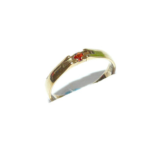 Vintage-Einzelstück, zierlicher Granatring aus 333 Gold mit einem runden Granat, Verlobungsring, Beisteckring, hochgezogenes Oberteil mit gleichlaufender Schiene & ausgefeilter Krappenfassung, Ringweite 49, VEB Zwickauer Edelschmiede um 1970 - Goldschmiede Danilo