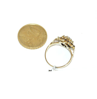 Vintage-Einzelstück ,Granatring aus 585 Gold mit 12 kleineren & einem größeren runden, facettierten Granaten im Sternschliffe, runde Rosette mit 8 Halbperlen, Orientperlen in Krappenfassungen, Ringweite 49, Belle Epoque um 1900 - Goldschmiede Danilo