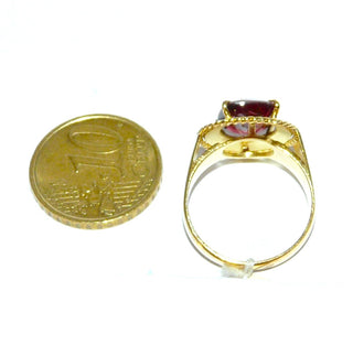 Vintage-Einzelstück, Unikat-Granatring aus 750 Gold mit einem funkelnd facettierten, antikovalen Almandin-Granat von 3,46 Karat, in einer Krappenfassung gehalten, sehr schöne natürliche Einschlüsse, Handarbeit mit Kordelrand, Ringweite 54, um 1960 - Goldschmiede Danilo