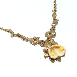 Vintage-Einzelstück, Jagdschmuck, Grandelkette, Trachtenschmuck Mittelteilcollier aus massiv 835 Silber vergoldet, Eicheln, Eichblätter & zwei echte große Grandeln, Erbskette mit Federring, Länge 46cm, um 1950 - Goldschmiede Danilo