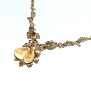 Vintage-Einzelstück, Jagdschmuck, Grandelkette, Trachtenschmuck Mittelteilcollier aus massiv 835 Silber vergoldet, Eicheln, Eichblätter & zwei echte große Grandeln, Erbskette mit Federring, Länge 46cm, um 1950 - Goldschmiede Danilo