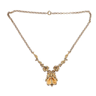 Vintage-Einzelstück, Jagdschmuck, Grandelkette, Trachtenschmuck Mittelteilcollier aus massiv 835 Silber vergoldet, Eicheln, Eichblätter & zwei echte große Grandeln, Erbskette mit Federring, Länge 46cm, um 1950 - Goldschmiede Danilo