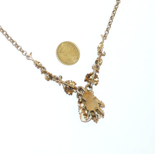 Vintage-Einzelstück, Jagdschmuck, Grandelkette, Trachtenschmuck Mittelteilcollier aus massiv 835 Silber vergoldet, Eicheln, Eichblätter & zwei echte große Grandeln, Erbskette mit Federring, Länge 46cm, um 1950 - Goldschmiede Danilo