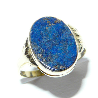 Handgefertigtes Einzelstück, Vintage-Ring, Lapislazuli-Ring, klassischer Herrenring, Siegelring aus 333 Gold mit einer intensiv blauen, ovalen Steinplatte mit wunderschöner Maserung, poliert mit gerieften Seitenteilen, um 1950, Ringweite 63 -	Handgefertigtes Unikat! Nur im Danilo Gold Online Shop!