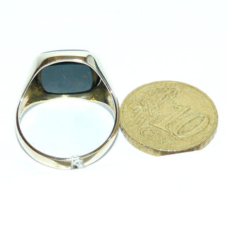 Einzelstück, Vintage-Siegelring, Heliotrop-Ring, klassischer Herrenring aus 333 Gold mit einer abgerundeten, quadratischen Steinplatte in typischer grün-roten Maserung, poliert, um 1960, Ringweite 57 - Herrenschmuck in Gold & Silber nur bei www.danilogoldshop.de
