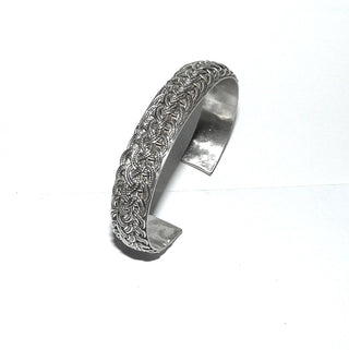 Einzelstück, Vintage-Herren-Armspange, Armreif, Armband, aus Silber poliert, oval, unten offen, Doppelzopf-Muster / Geflecht, halbrunder Querschnitt, 13 mm breit, Innenumfang ca. 19,5 cm, um 1960 -	Herrenschmuck in Gold & Silber nur bei www.danilogold-shop.de