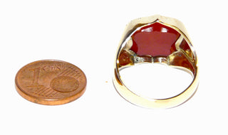 Vintage, Handarbeit, Einzelstück, Siegel-Ring aus 333 Gelbgold mit Monogramm "AR" im Lagenachat / Carneol, aufwendige Schriftform, Stein in Schildform, gravierter Fassungsrand + Ringschiene, Ringweite 53, ca. 1940-1960 - Unikate und Pretiosen nur erhältlich im Onlineshop der Goldschmiede Danilo!