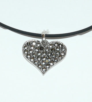 Einzelstück, Vintage Herz-Anhänger aus 835 Silber, komplett ausgefaßt mit Markasiten, um 1950 (Lieferung erfolgt ohne Kette) -	Vintage-Schmuck nur im Onlineshop von danilogold!