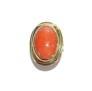 Vintage-Einzelstück, Korallenring aus 585 Gold mit einer ovalen Mittelmeerkoralle, 15,5 x11,50 mm hellrot, Spiegelrand mit Zarge, ein erhöhtes Rechteck auf dem Spiegel, erhaben auf geschlossener konische Zarge als Fingerauflage, Cocktailring, Ringweite 52, um 1950 - Goldschmiede Danilo