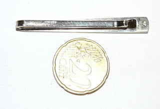 Einzelstück, Krawattenklemme, Krawattennadel Silber mit weißem, gerieften Perlmutt, Länge 52,2 mm, um 1930 -	Vintage-Schmuck nur im Onlineshop von danilogold!