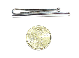 Einzelstück, Krawattenklemme, Krawattennadel Silber mit weißem, gerieften Perlmutt, Länge 52,2 mm, um 1930 -	Vintage-Schmuck nur im Onlineshop von danilogold!