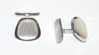 Einzelstücke, Vintage-Manschettenknöpfe mit gerieftem Perlmutt in 835 Silber, ca. 18 mm x 17 mm, um 1950-1960-	Vintage-Schmuck nur im Onlineshop von danilogold!