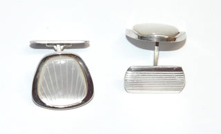 Einzelstücke, Vintage-Manschettenknöpfe mit gerieftem Perlmutt in 835 Silber, ca. 18 mm x 17 mm, um 1950-1960-	Vintage-Schmuck nur im Onlineshop von danilogold!