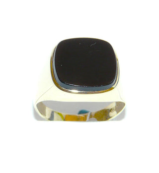 Einzelstück, Vintage Onyx-Ring, klassischer Herrenring, Siegelring aus 585 Gelbgold, poliert mit einer quadratischen, abgerundeten Onyx-Platte, um 1970, Ringweite 58,5 -	Vintage-Schmuck nur im Onlineshop von danilogold!