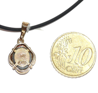 Einzelstück, Vintage-Opal-Anhänger aus 333 Gold, eine australische, blau-grün-rot schillernde, ovale Opal-Triplette, um 1960 mit Dreieckschlaufe und bogenförmiger Umrahmung -	Vintage-Schmuck nur im Onlineshop von danilogold!