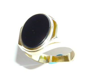 Einzelstück, Vintage-Ring, klassischer Herrenring, Siegelring aus 585 Gelbgold, poliert, innen geschlossen, um 1980, ovale flache Onyx-Platte, Ringweite 67,5 -	Vintage-Schmuck nur im Onlineshop von danilogold!