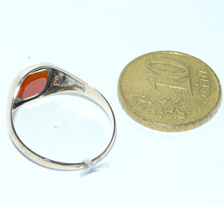 Handgefertigtes Einzelstück, Vintage-Ring, schmaler klassischer Herrenring, Siegelring aus 585 Gold mit einem Lagenachat, weißer Achat auf rotem Carneol als abgerundetes Quadrat, um 1940, für Steingravur geeignet, Ringweite 56,5 -	Vintage-Schmuck nur im Onlineshop von danilogold!