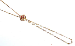 Einzelstück, Vintage-Schieber-Collier aus Gold-Doublé in leichtem Rosé, mit für die Zeit typischen 4 roten Synthesen + 1 echten Perle, Schlaufenlänge an der Ankerkette verstellbar durch den Schieber, Gesamtlänge 86 cm, um 1900 -	Vintage-Schmuck nur im Onlineshop von danilogold!