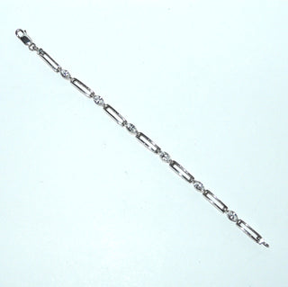 Vintage-Einzelstück, Silberarmband aus 925 Silber, bestehend aus 7 Doppelstäben & 6 funkelnd facettierten Zirkonia-Navettes als Diamantrepliken, poliert, 17,5 cm lang, Karabiner, um 1980 - Goldschmiede Danilo