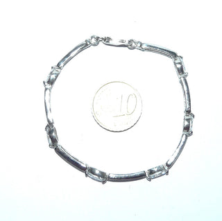 Vintage-Einzelstück, Silberarmband aus 925 Silber, bestehend aus 7 Doppelstäben & 6 funkelnd facettierten Zirkonia-Navettes als Diamantrepliken, poliert, 17,5 cm lang, Karabiner, um 1980 - Goldschmiede Danilo