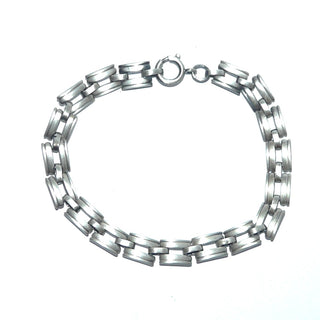 Vintage-Einzelstück, Glieder-Armband mit Stiftbewegungen, wirkt fast wie ein Armreif, aus massiv 835 Silber, seidenmatt, in den Tiefen geschwärzt, 19,5 cm lang, Federrring, um 1950 - Goldschmiede Danilo