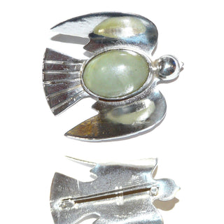 Schöne alte Handarbeit, ca. 1955, Brosche "Taube", hellgrüner Quarz-Cabochon, 925 Silber, ca. 38 mm x 34 mm - Unikate und Pretiosen nur erhältlich im Onlineshop der Goldschmiede Danilo!