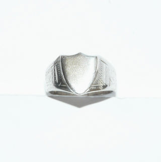 Vintage-Einzelstück, Silberring, Herrenring in Schildform, Siegelring, mit einer Handgravur in Schreibschrift innen: Charkiw 1942, Ringweite 63, Polen 1920-1939 - Goldschmiede Danilo