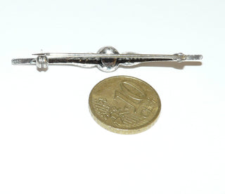 Einzelstück, klassische Vintage-Stabnadel aus 835 Silber mit 6 Markasiten + einer Zuchtperle in der Mitte, um 1930 -	Vintage-Schmuck nur im Onlineshop von danilogold!