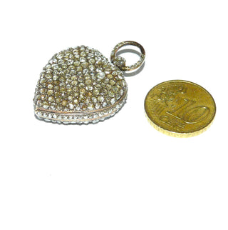 antikes Einzelstück, Vintage-Taschenuhr-Anhänger, aus viktorianischer Zeit, rundliche Herz-Form, poliert, 750 Gold + Sterlingsilber, ca. 1,5 Karat Diamant-Rosen, 37 mm x 24 mm mit Bügel, um 1880.&nbsp;Wird explizit als Schmuckstück verkauft, nicht als Uhr! Werk ist defekt! 2 winzige Diamanten fehlen im Bügel, sind jedoch leicht zu ersetzen! -	Vintage-Schmuck nur im Onlineshop von danilogold!