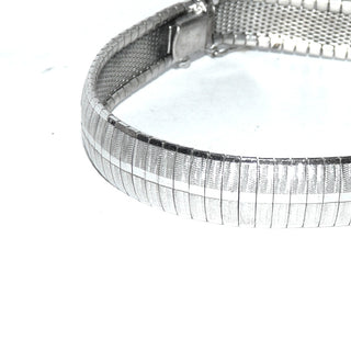 Einzelstück, Vintage-Teppich-Armband, Glieder-Armband mit Geflecht-Unterbau. Wirkt eher wie ein Armreif am Arm, aus massiv 835 Silber, 19,5 cm lang, Kastenschloß + Sicherheitsacht, poliert + sattiniert, um 1960 -	Unikate und Pretiosen nur erhältlich im Onlineshop der Goldschmiede Danilo!