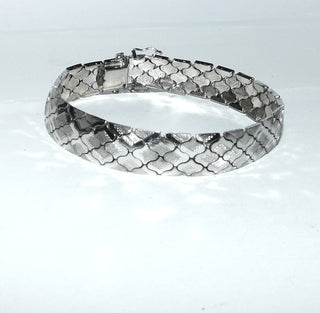 Einzelstück, Vintage-Armband, Teppicharmband, Glieder-Armband mit Stiftbewegungen wirkt eher wie Armreif, aus massivem 835 Silber, poliert und sattiniert, 19,5 cm lang, Kastenschloß mit 2 Sicherheitsachten, um 1970 -	Nur erhältlich bei www.danilogold-shop.de