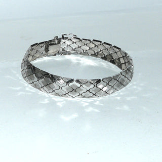 Einzelstück, Vintage-Armband, Teppicharmband, Glieder-Armband mit Stiftbewegungen wirkt eher wie Armreif, aus massivem 835 Silber, poliert und sattiniert, 19,5 cm lang, Kastenschloß mit 2 Sicherheitsachten, um 1970 -	Nur erhältlich bei www.danilogold-shop.de