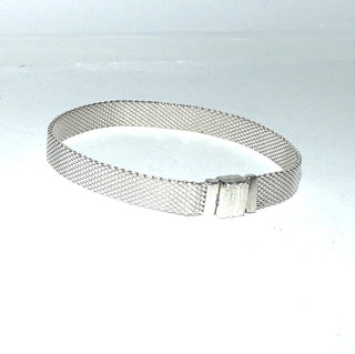 Vintage-Einzelstück, Silberarmband, Teppicharmband, Milanese-Geflecht aus massiv 925 Silber, poliert, 17 cm lang, mattierter Klappverschluß, um 1980-1990 - Goldschmiede Danilo
