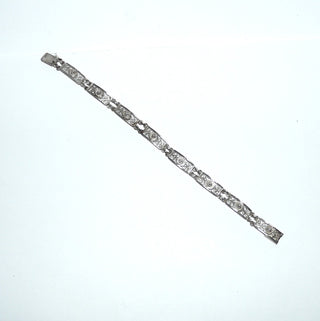 Vintage-Einzelstück, schmales Filigran-Armband, Armreif, Gliederarmband aus 800 Silber, 18,5 cm lang, 8 filigrane, rechteckige Elemente, poliert, um 1930, Kastenschloß - Goldschmiede Danilo